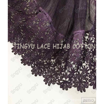Populaire charmant de bonne qualité style musulman dentelle coton large foulard châle hijab